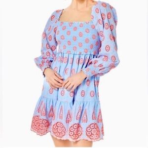 Rainna Smocked Eyelet Dress